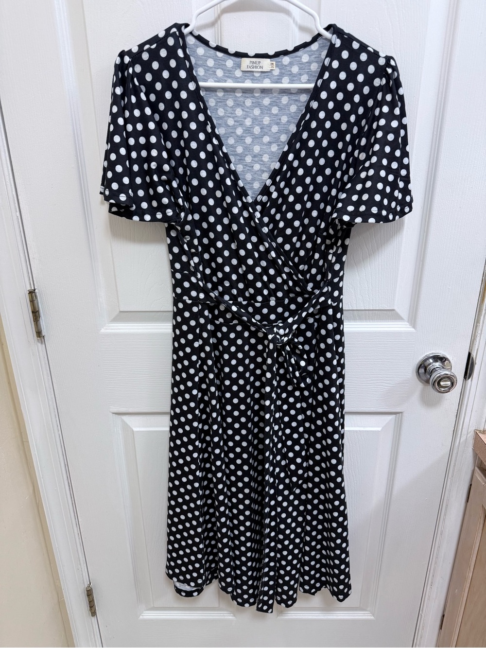 Polka Dot Wrap Dress - Black & White, Size 16W